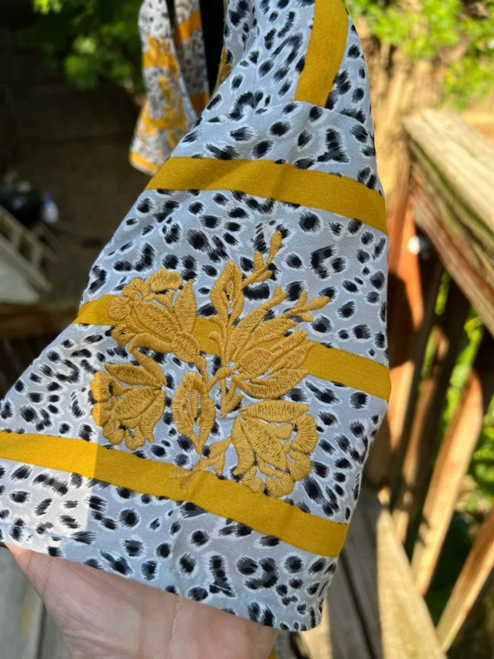 SEE AND BE SEEN Gray Leopard and Gold Yellow Embroidered Striped Tunic - Picture 6 of 7